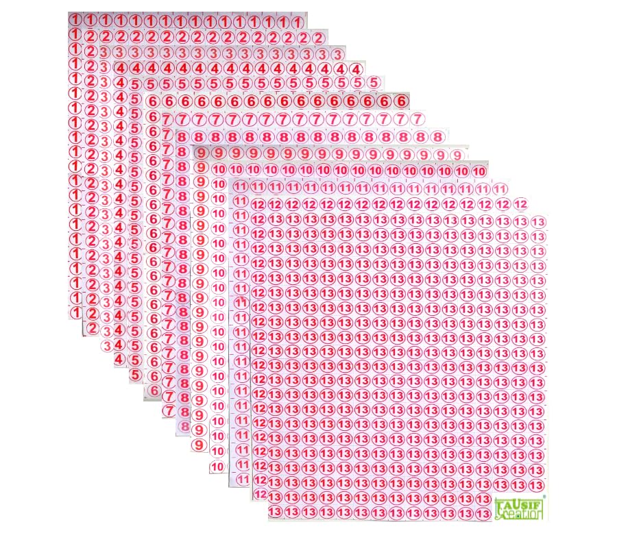 TAUSIF CREATION® Number Label Sticker 1 to 13 for Any Purpose [①