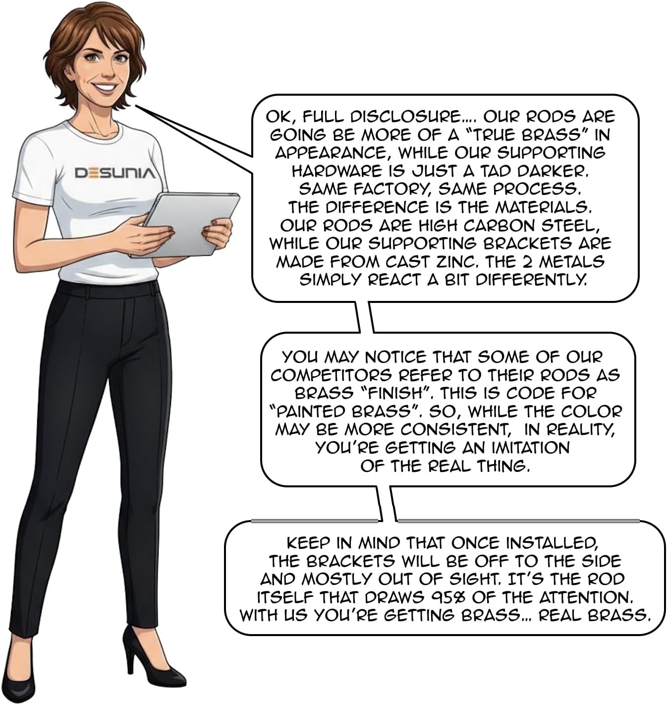 72" Round Closet Rod Kit | Satin Brass | Screw-On End Brackets & Hardware | Heavy-Gauge Steel | 1 Kit | Desunia