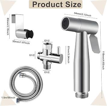 Handheld Bidet Sprayer Set, Stainless Steel Spray Kit with 1.5m Hose | Portable Hygiene Accessory for Toilet Rinsing, Pet Washing and Squatting Pan Cleaning, with Squeeze Control and Fast Setup