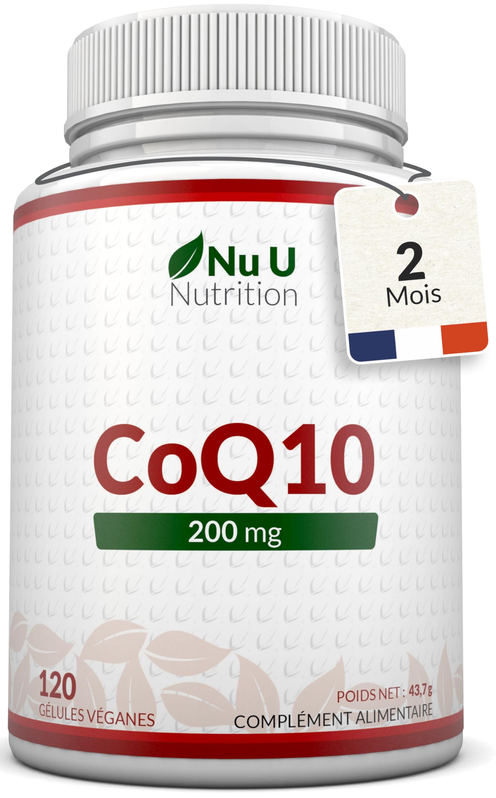 Coenzyme Q10 200mg – 120 Gélules Véganes – 2 Mois d’Approvisionnement – 100mg de CoQ10 par Gélule – 100% Ubiquinone Pure Fermentée Naturellement – Fabriqué en Europe – Nu U Nutrition