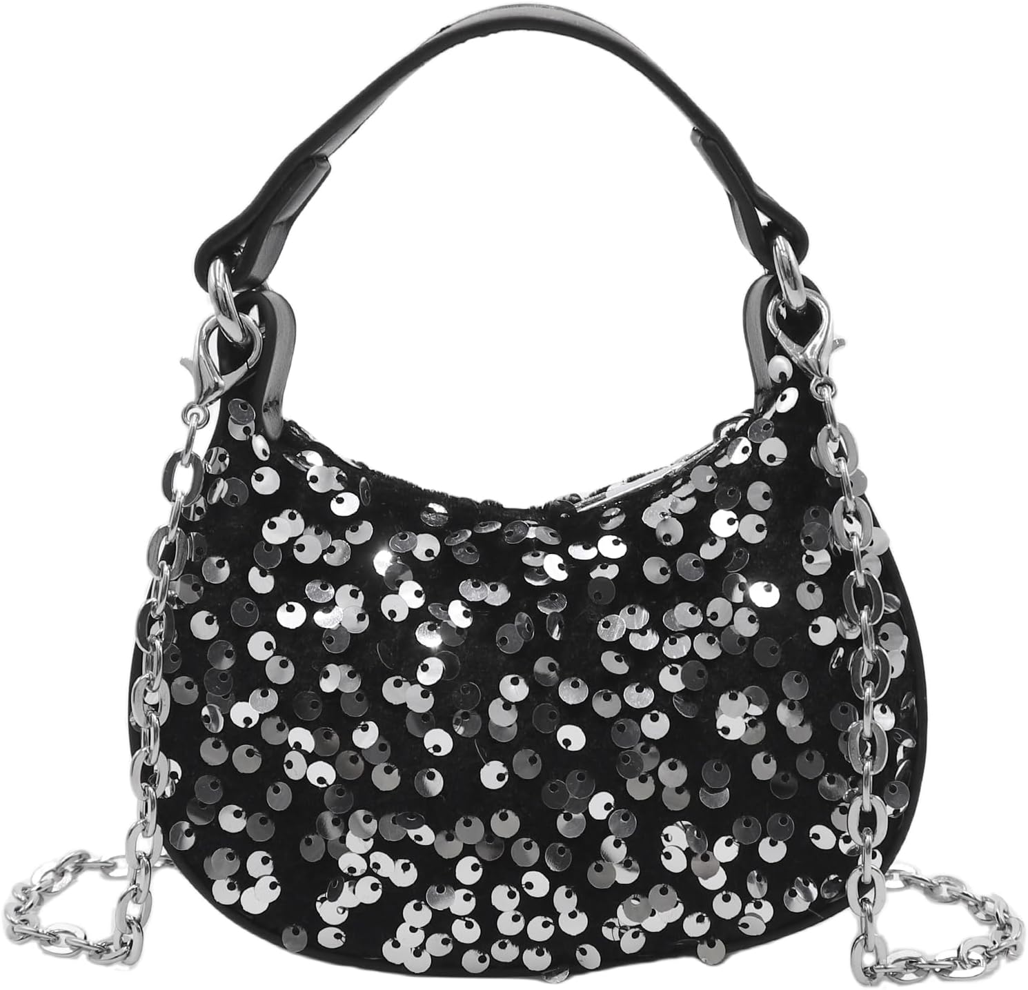 Women Girls Evening Handbag Sequin Evening Crossbody Bag Top Handle Clutch Glitter Shoulder Purse Wedding Party,Black - Image 4