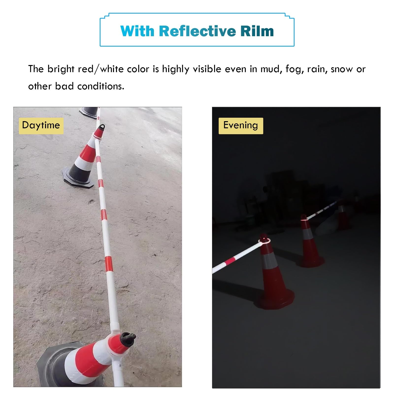 Juego de Barras de Conos Reflectantes Ajustables de 1,2 m a 2 m, 50 Conectores de Conos de Seguridad de plástico Rojo y Blanco para soluciones de barreras en Calles y entradas de vehículos.