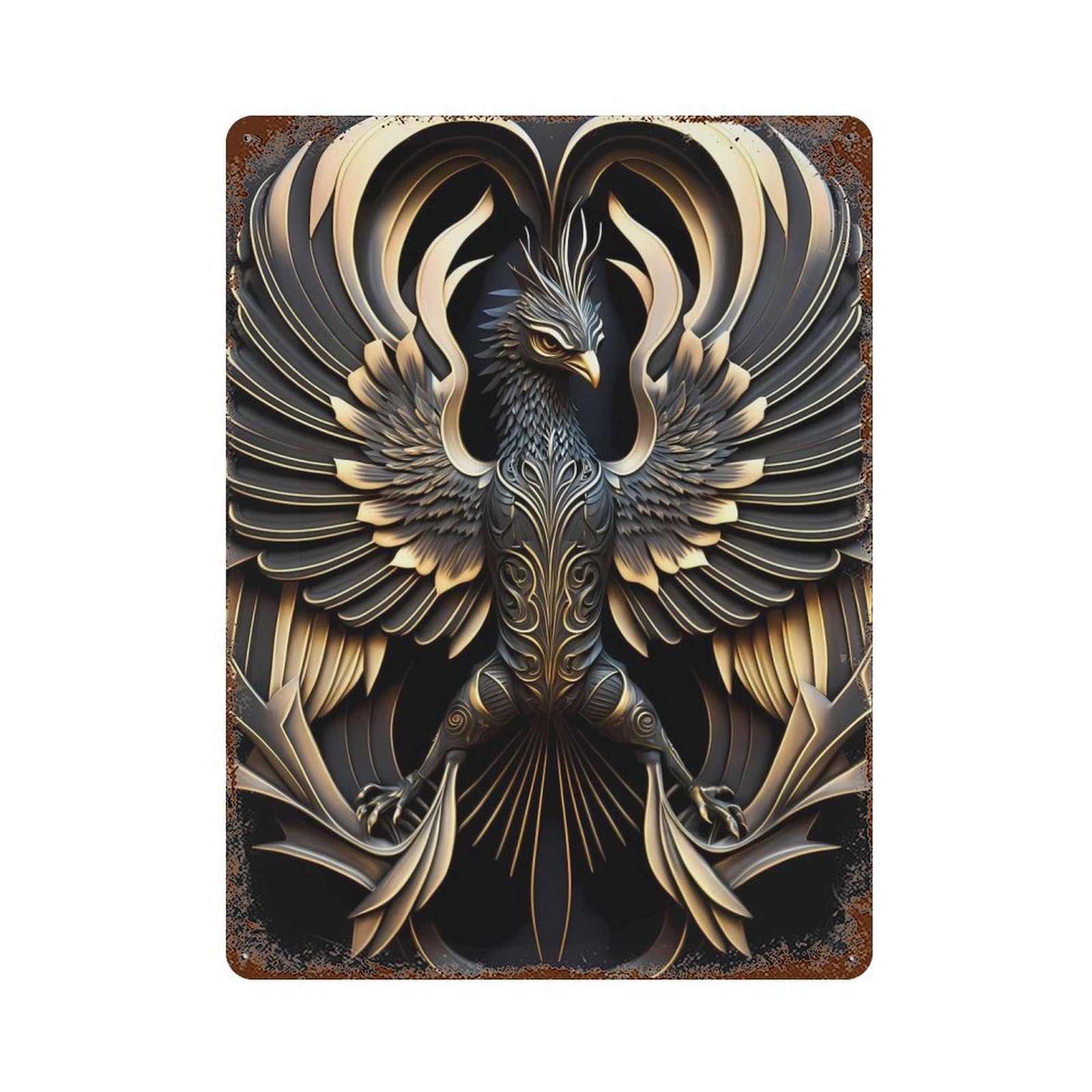 King Of King Wings Phoenix Rust Effect Tin Sign 15.7"x11.8", Vintage Wall Decor for Garage, Pub Or Kitchen