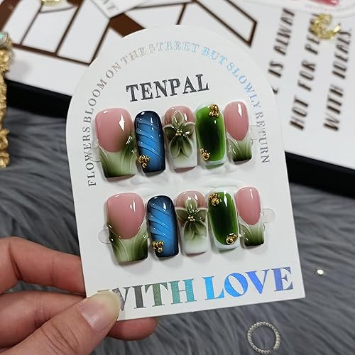 Glossy Handmade Press on Nails Medium Long Square - Icy