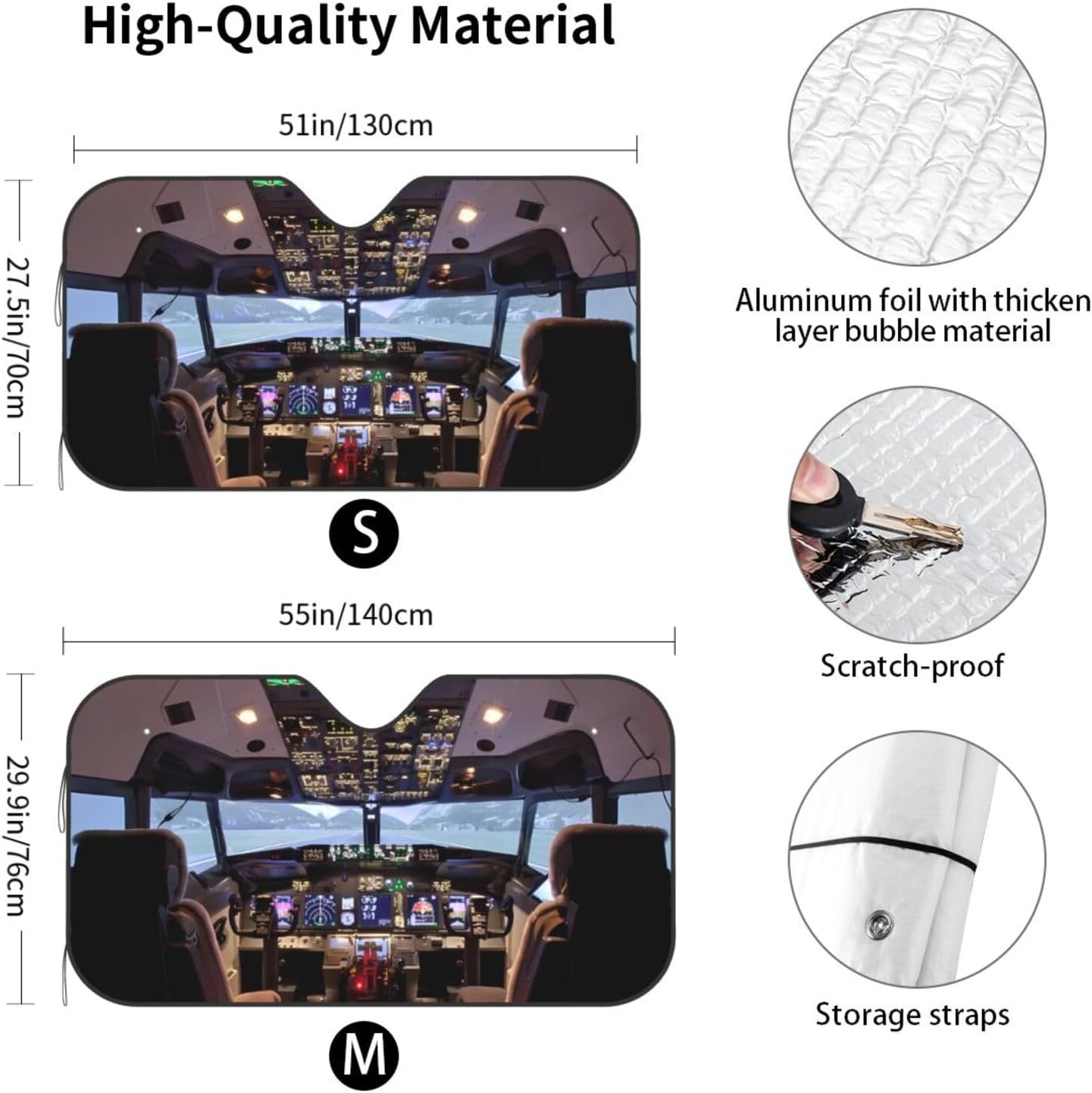 Car Windshield Sunshade - Airplane Aircraft Cockpit, Sun Visor Protector Blocks UV Rays Universal Auto Accessories Keep Your Vehicle Cool for Car Truck or SUV - Medium