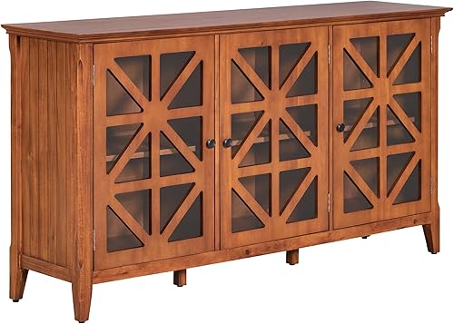 Miniatura 6 de SIYSNKSI Armario de almacenamiento moderno de 622 pulgadas con 3 puertas y estantes ajustables aparador de mesa de consola de madera con asas de