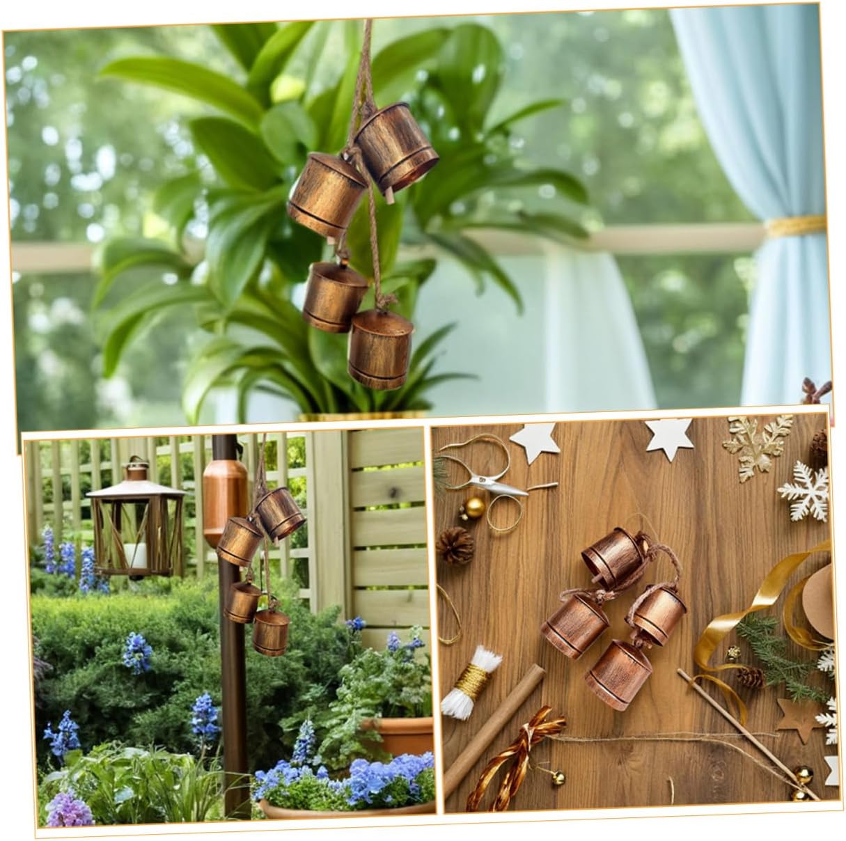 2pcs Vintage Rustic Iron Cow Bells Hanging Ornaments, Metal Decorative Door and Garden Bells with Retro Design for Outdoor Patio and Yard Décor