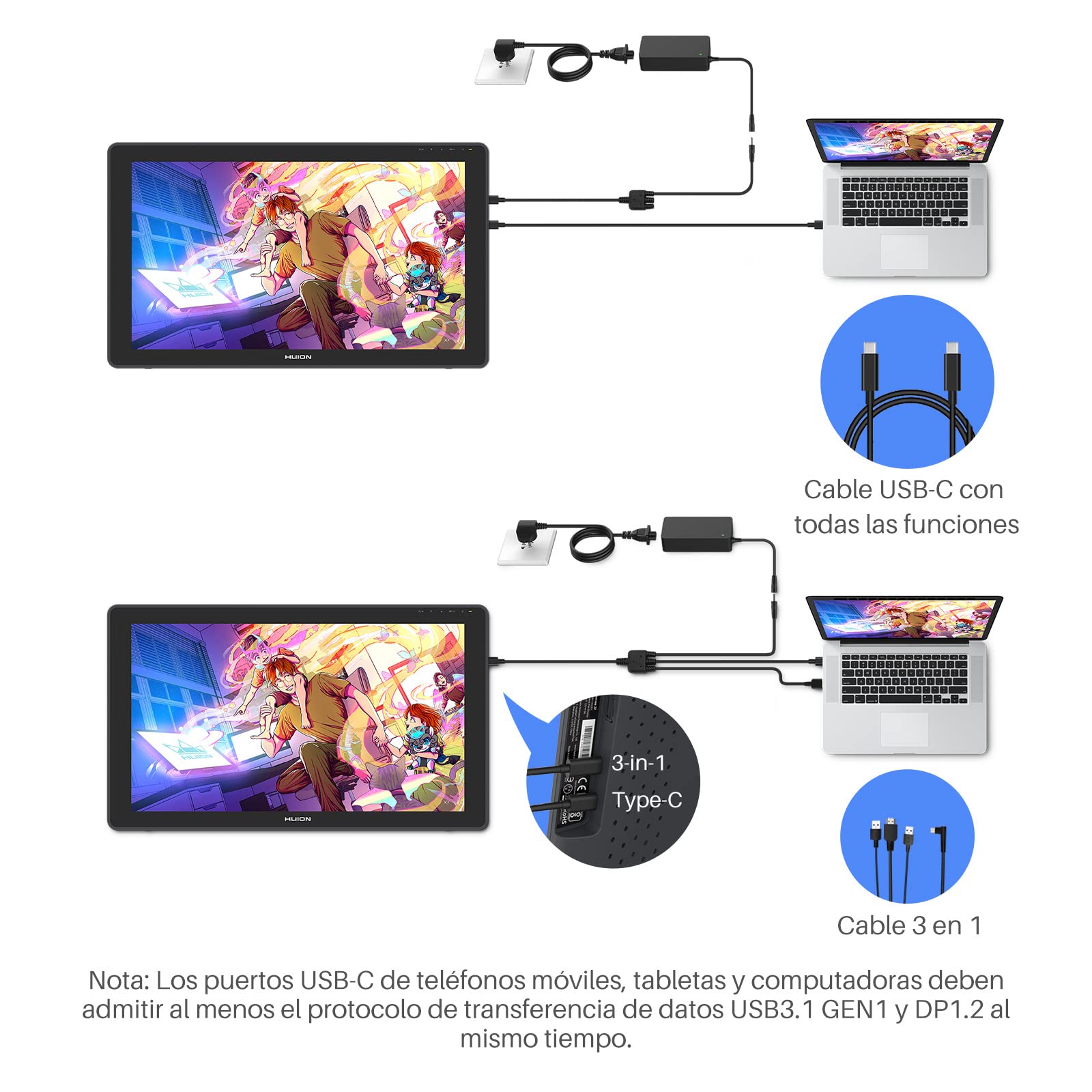 HUION Kamvas 24 Plus Tableta Grafica con Pantalla Profesional, 23,8 Pulgada Tableta de Dibujo de Vidrio Antirreflejo, QHD de 140% sRGB, Lápiz sin Batería PW517, para Trabajo en Línea y Enseñanza