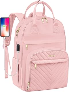 Laptop Backpack for Women College Bookbag: 15.6 Inch Cute Work Backpacks with USB Charger Waterproof Stylish Womens Computer Bag for Teachers Nurses Casual Business Travel Back Pack (Pink Pink)