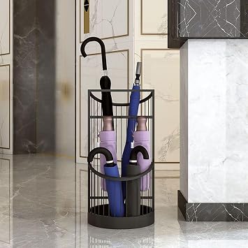 Umbrella Stand Indoor Entryway, Metal Umbrella Holder, Round Umbrella Stand Home Umbrella Racks, Modern Umbrella Holder, Storage Rack for Canes/Walking Sticks, for Homes Offices Black