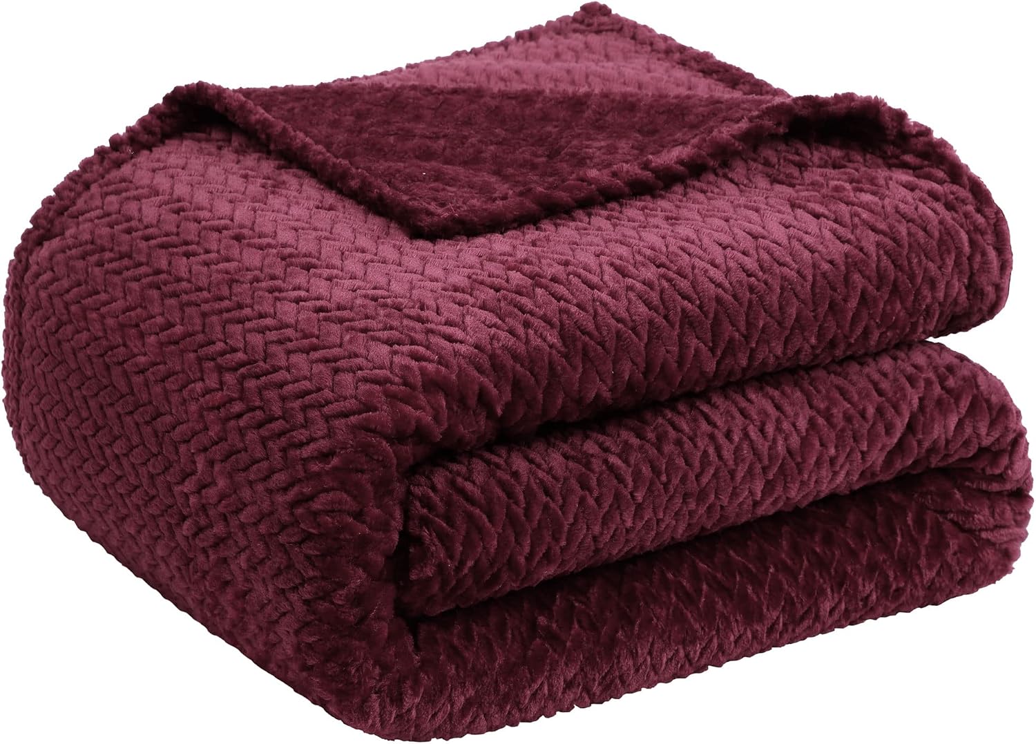 PiccoCasa Flannel Fleece Blanket Twin Size,Soft Microfiber Couch Sofa Throw, Jacquard Weave Pattern Fuzzy Plush Lightweight Decor Blankets for Sofa Bed, 59 x 78 Inches Dark Maroon