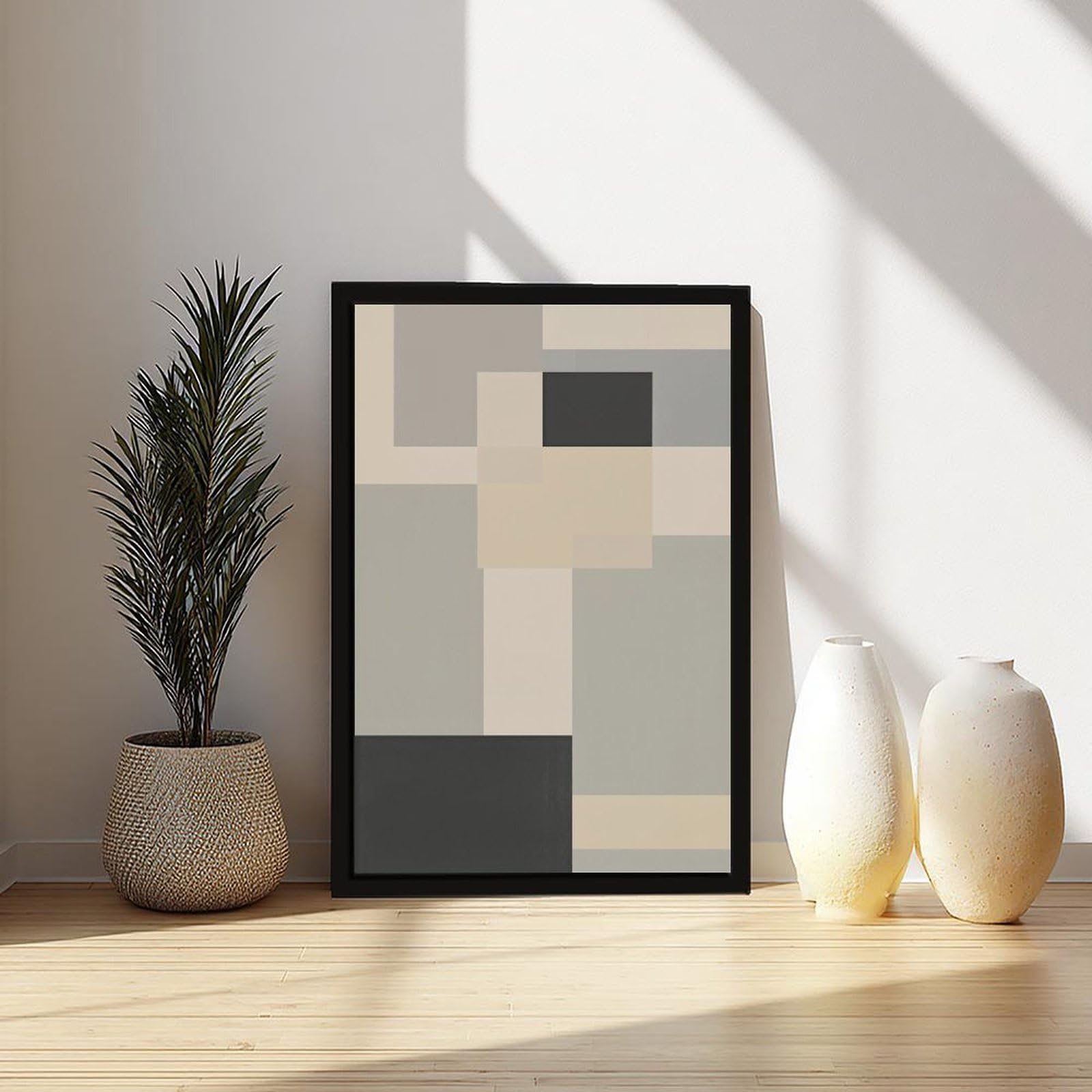Mnyuein Neutrales abstraktes und minimalistisches Poster, Leinwandposter, Schlafzimmer-Dekor, Sportlandschaft, Büro, Raumdekoration, Geschenk, schwarzer Rahmen, 40,6 x 61 cm (L x B)