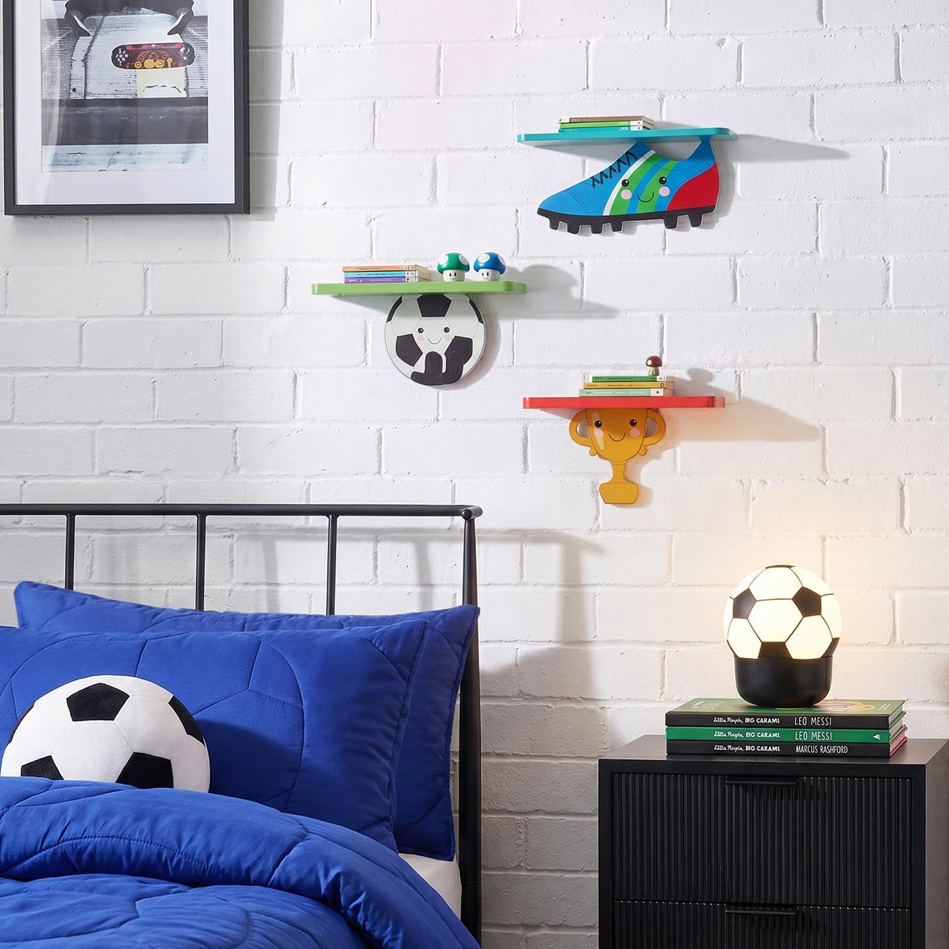 OHS Football Floating Shelves, 3 Pack Wall Shelves for Kids Nursery - Multi