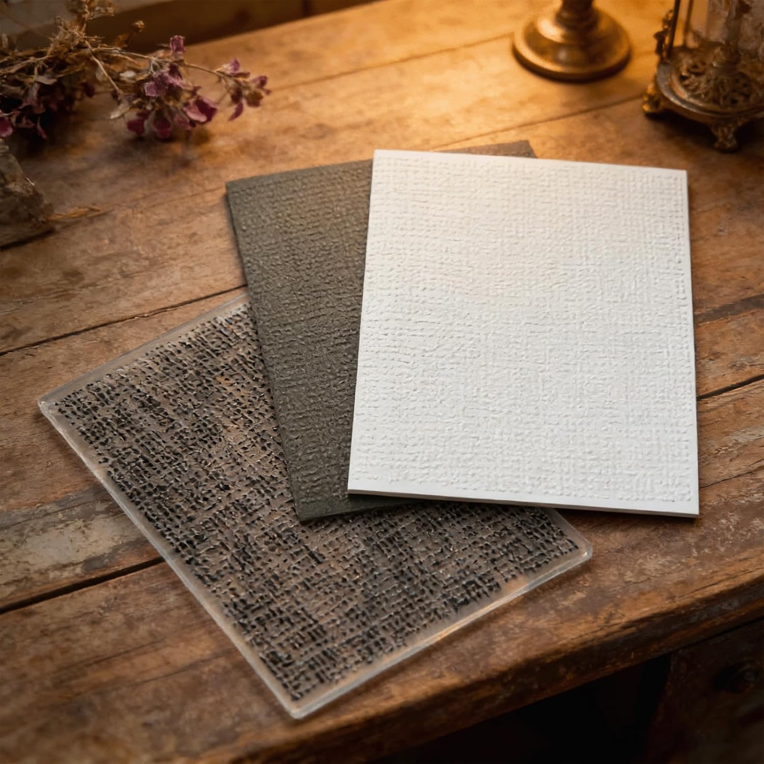 2PCS 3D Textured Embossing Folders Set, Tree Wood Grain & Linen Pattern Embossing Templates, 2 Styles Plastic Textured Impression Folder for Card Making Scrapbooking Photo Album Stamps & Paper Crafts