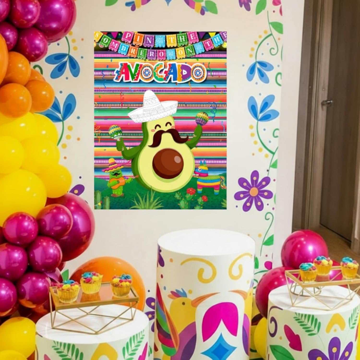 Faccito Mexican Fiesta Party Games Pin Tail Game Poster with 24 Stickers Blindfold for Cinco De Mayo Birthday Party Supplies(Avocado)