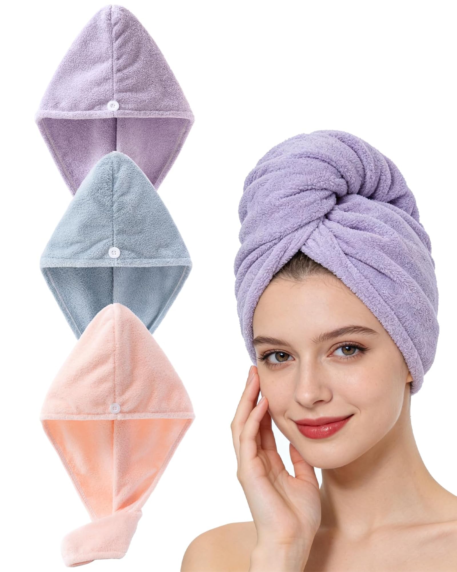 Microfiber Hair Towel Wrap for Women, 3 Pack
