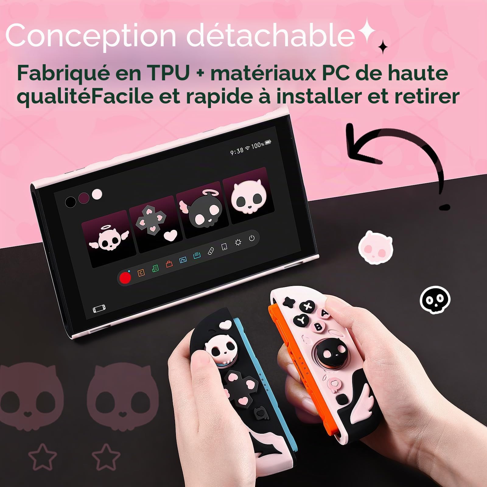 GeekShare Coque de protection en silicone compatible avec Switch 2, résistante aux rayures, coque de protection en silicone souple séparable, pour joystick avec 2 capuchons de préhension pour pouce