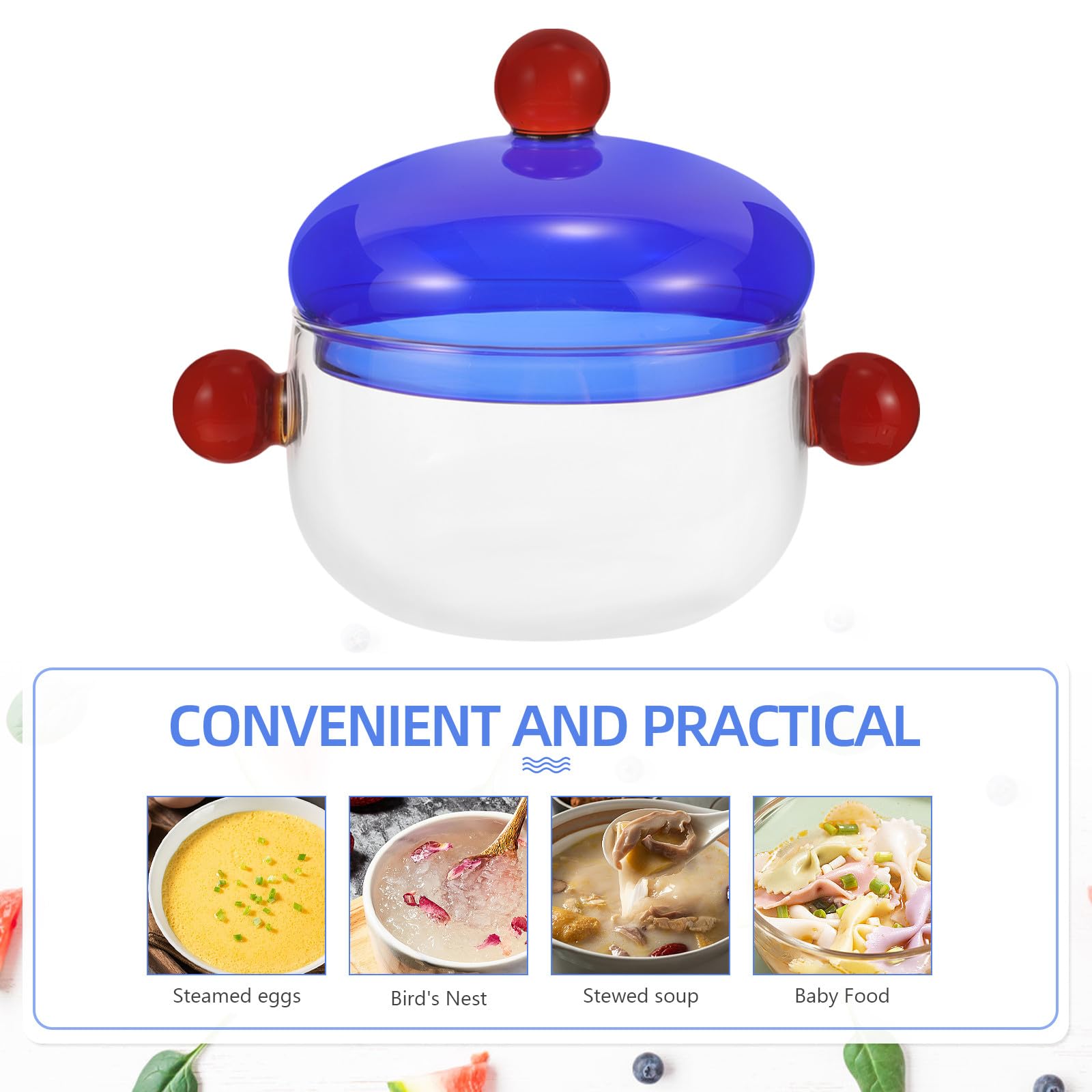 Handgefertigte mit Deckel und Löffel 250ml Borosilikatglas Transparenter Küchenkochtopf Glasschüssel Stabiles Design Mikrowellengeeignet für Salat und Suppe