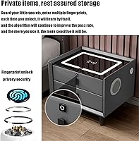 Vista 2 de Mesita de noche con cajón de bloqueo de huellas dactilares, inteligente con carga inalámbrica/2 puertos USB y luces LED, mesa auxiliar con altavoz