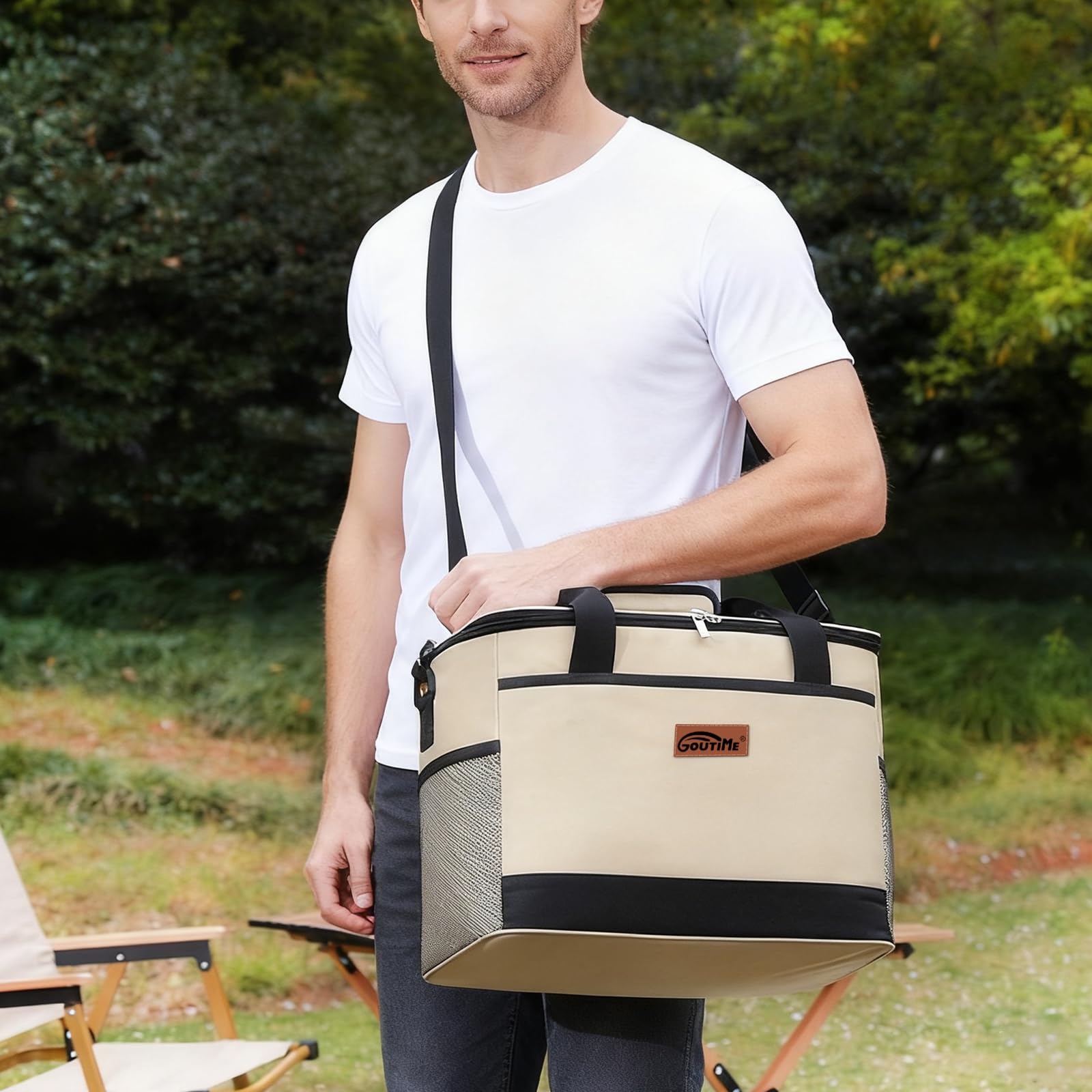 Sacca Isotermica 26L Portatile, Borsa Termica Impermeabile Leggera per Picnic Campeggio Barbecue Viaggi Outdoor (Beige)