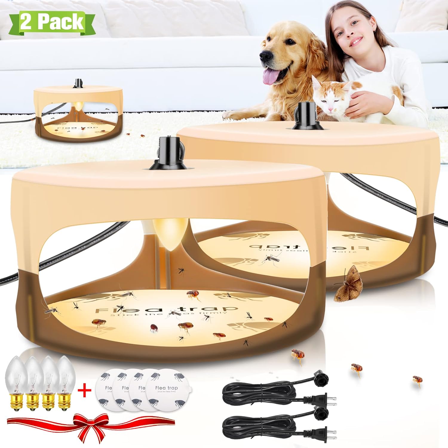 Flea Trap ,Sticky Dome Bed Bug Trap Insects,Indoor Pest Control Trapper Natural Insect Killer Pad with Sticky Pads and Light Bulbs for Bugs Fleas, Non-Toxic Odorless Safe for Kids/ Pets(2 Pack) : Clothing, Shoes & Jewelry