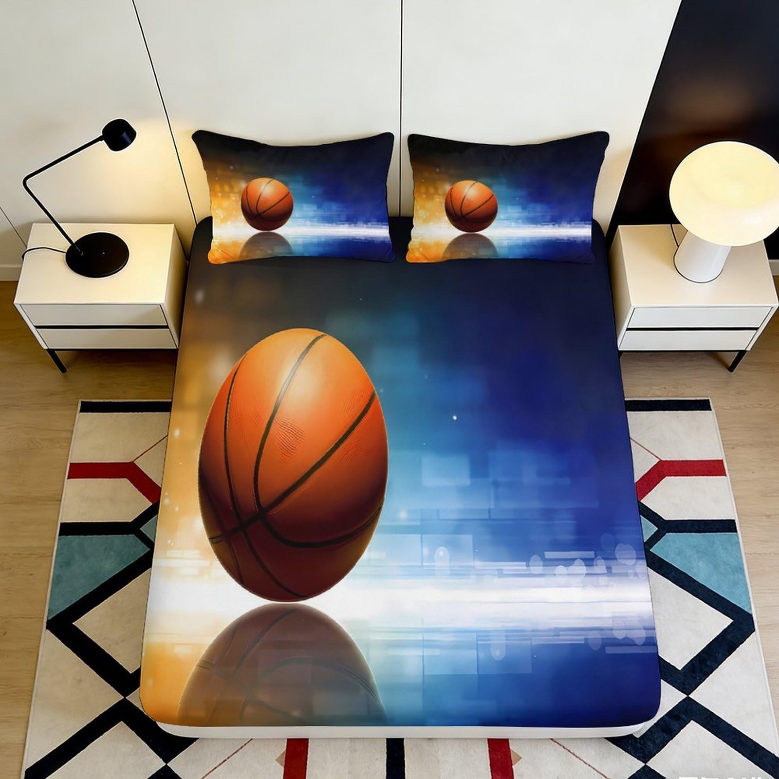Pnayamiorkfel Style-7 3D Printed Basketball Court Fitted Sheet Microfiber Soft Anti-Slip Bed Cover For Bedroom Decor Dorm Guest Room Easy Care 90X200x25cm