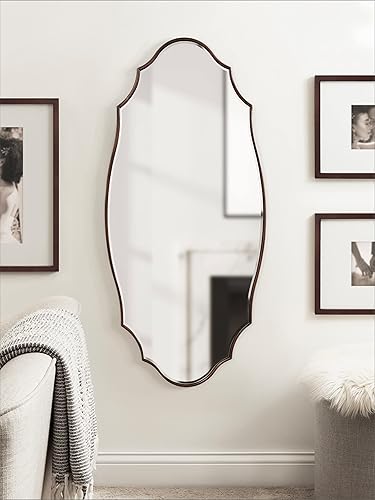 Miniatura 3 de Kate and Laurel Leanna - Espejo ovalado alto tradicional con marco festoneado moderno y diseño versátil 20 x 42 pulgadas bronce