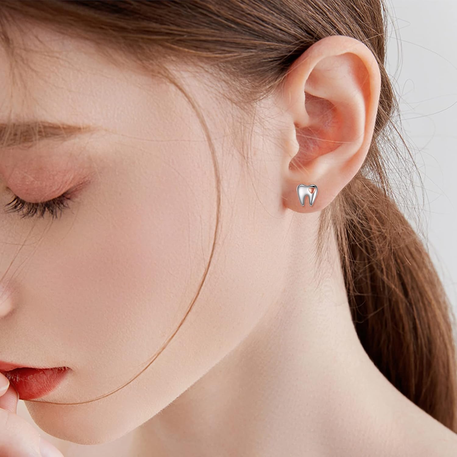 YAFEINI Tooth Earrings Dental Gifts 925 Sterling Silver Heart Tooth Stud Earrings Tooth Jewelry for Women Girls