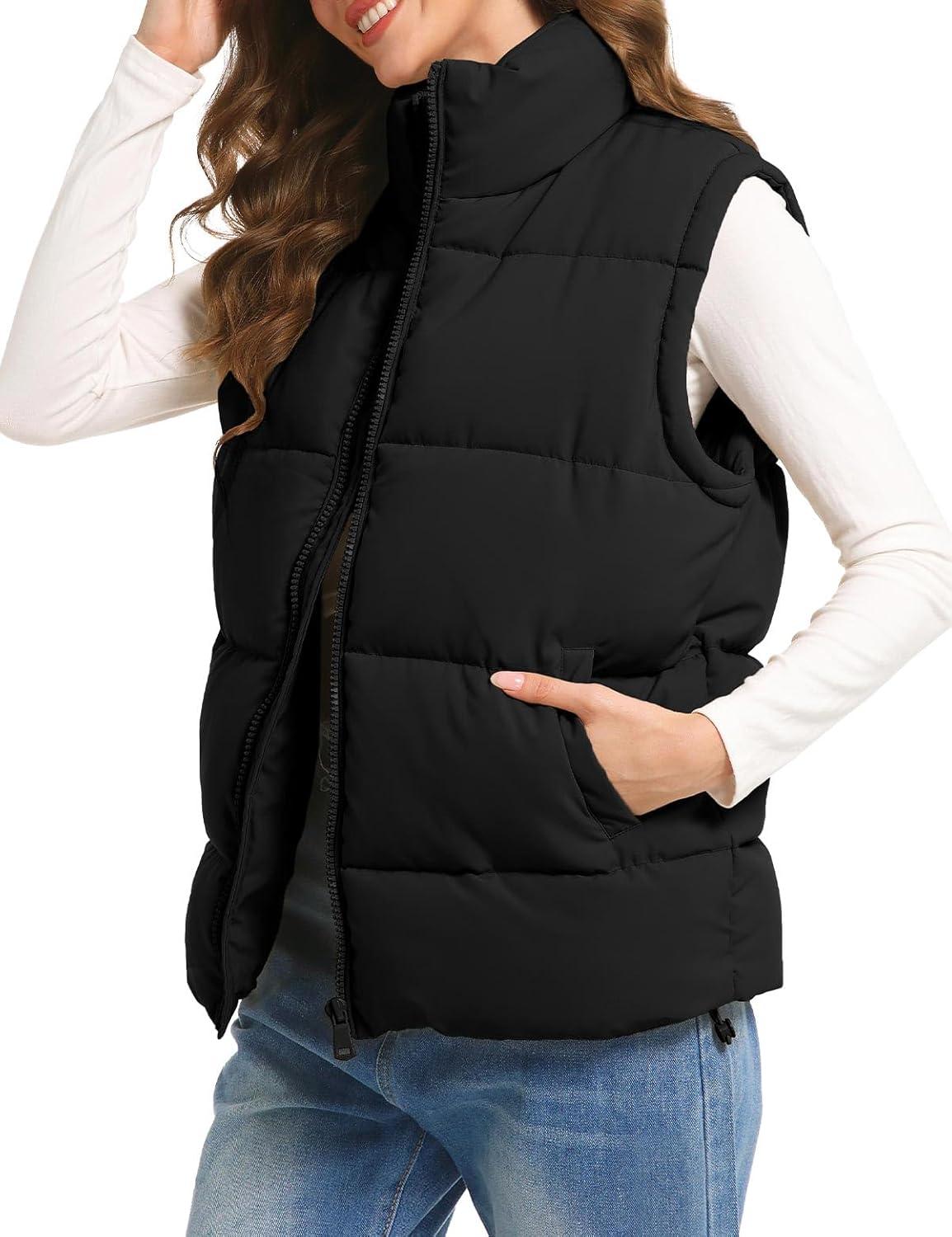 WHN Women's Puffer Vest Outerwear Lightweight Winter Warm Zip Up Stand Collar Sleeveless Padded Jacket with Pockets S-XL - Image 4