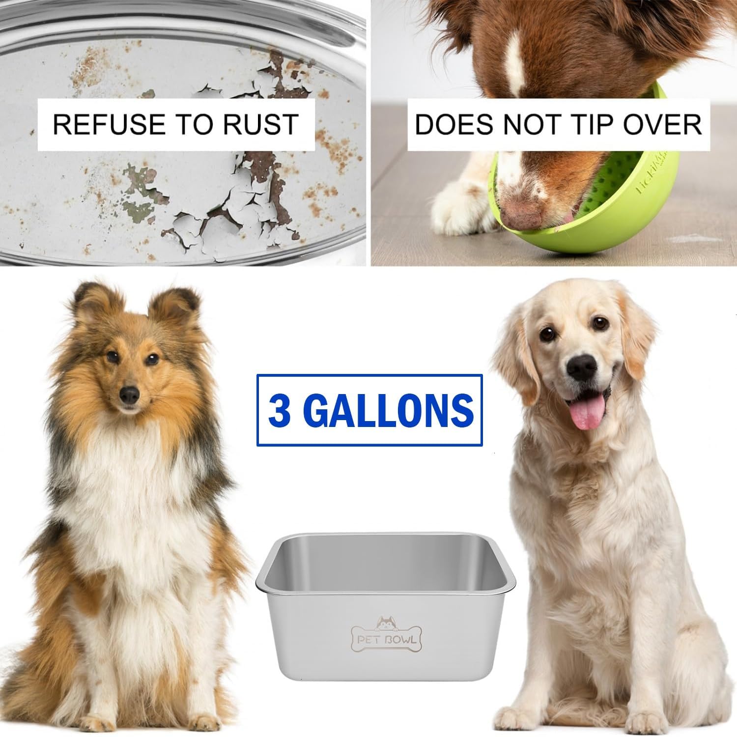 Vumdua Water Bowls for Large Dogs, 3 Gallons Durable Stainless Steel Dog Bowls - Big Capacity Water and Food Bowl for Indoor Outdoor, Easy to Clean
