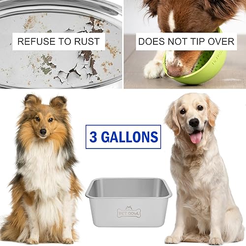 Miniatura 3 de Cuencos de agua para perros grandes, 3 galones, de acero inoxidable duradero, tazón de agua y comida de gran capacidad para interiores y exteriores,