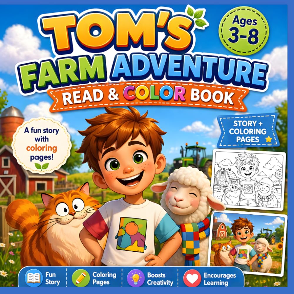Farm Adventure – A Colorful Story and Coloring Book: From the Little Big Stories world (Little Big Stories: Tom’s Adventures)