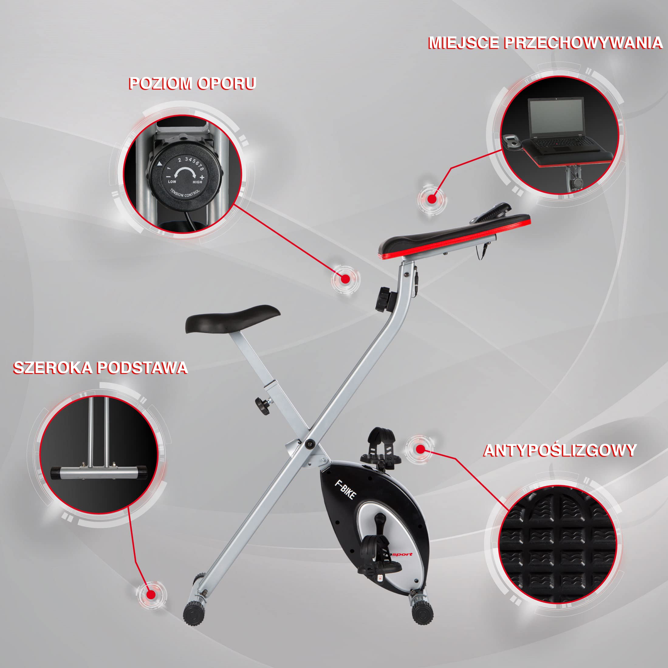 Ultrasport Rower Biurkowy, rower biurkowy, biuro domowe, duże biurko, uchwyt na tablet, składany