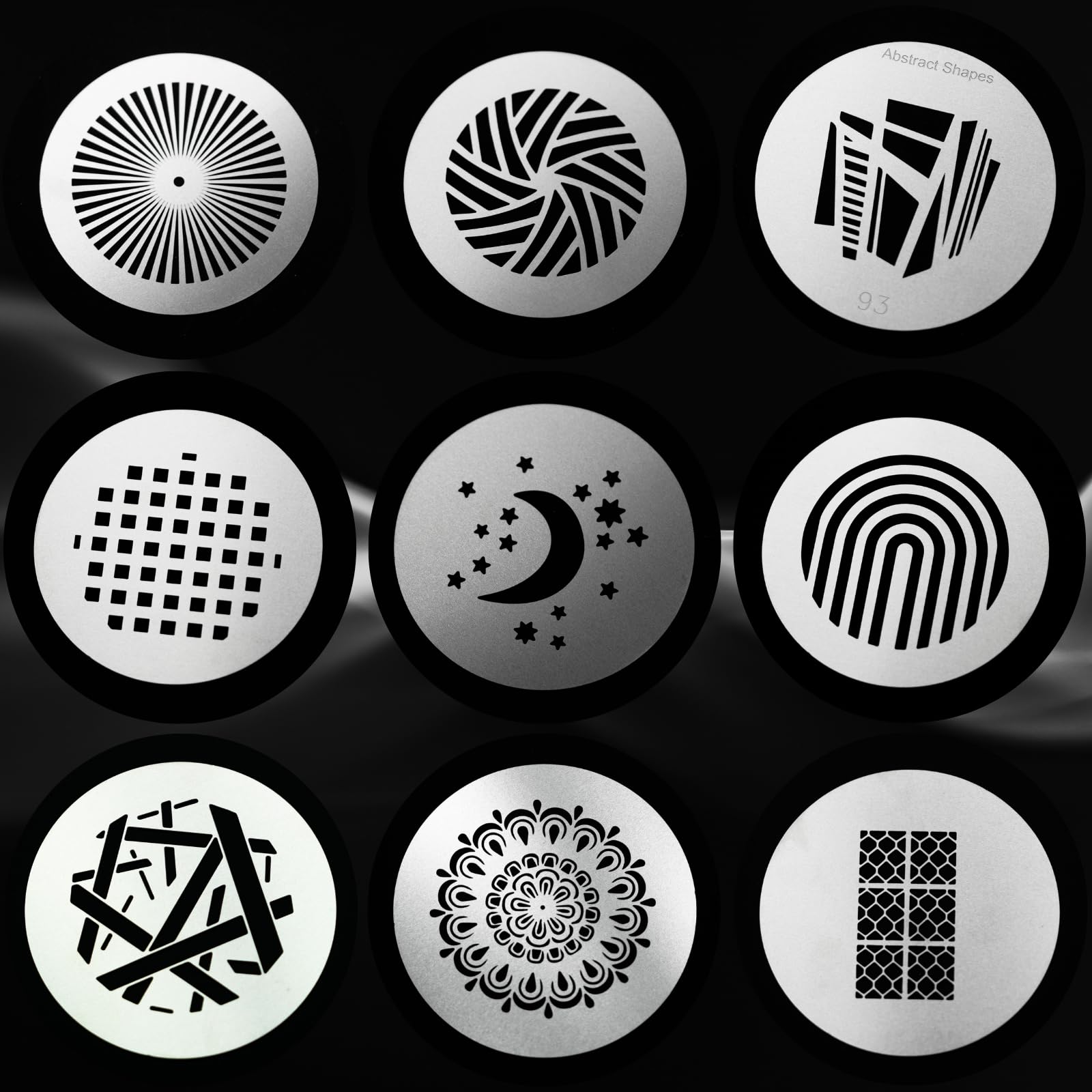 Kit de 18 Gobos ronds pour snoot optique, 66 mm, motifs de plaque métallique pour fixation de projecteur, compatible avec Godox BFP/OT1/OT1 Pro/II/Westcott Optical Spot/Aputure SE, pour portraits