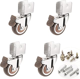 Furniture Swivel Castor,1.25" 32mm Swivel Caster Wheels,Small Furniture Caster Wheels,Baby Bed Replacement Castors with Bearing,Moving Mute Wheels TPE Castor Wheels,Load Capacity 60Kg,4Pcs(brake16mm/0