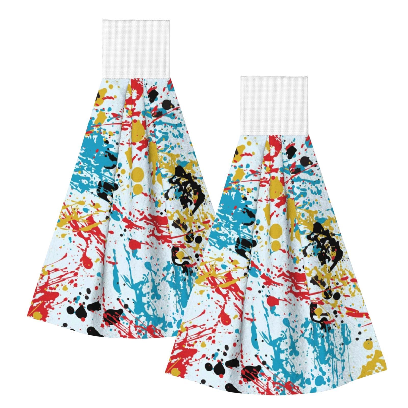 DOPKLNA Ink Splashes Abstract Pattern, 2 Pcs Hanging Coral Fiber Hand Towels for Bathroom, Absorbent Kitchen Towels