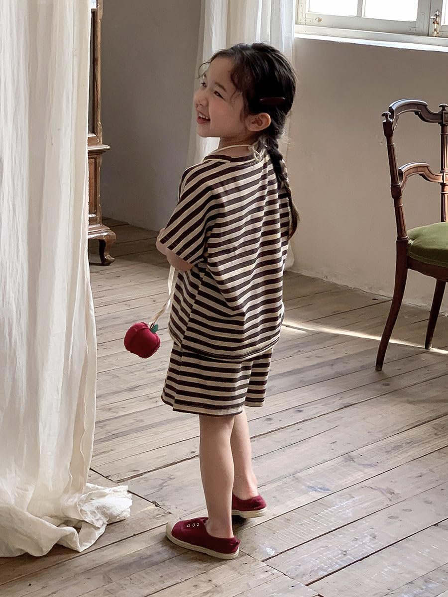 Girls 2 Piece Outfits Summer Girls Striped Batwing Sleeve Top and Short Sets 2-10Y - Image 4