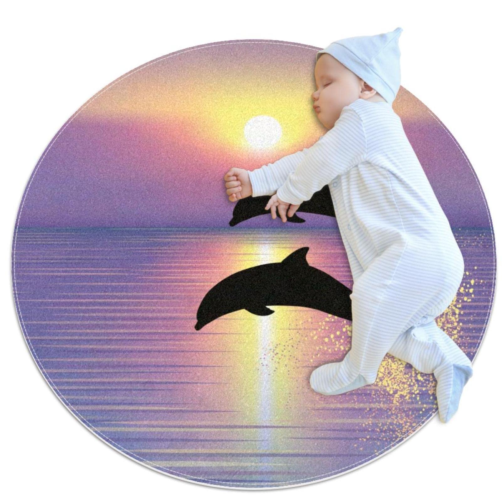 Tapis dauphins sautant au coucher du soleil pour illuminer les yeux des enfants