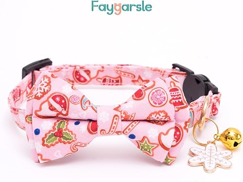 Miniatura 3 de Faygarsle Paquete de 2 collares de Navidad para gatos, lindos collares navideños para gatos con corbatín, collar de invierno rosa y verde, para