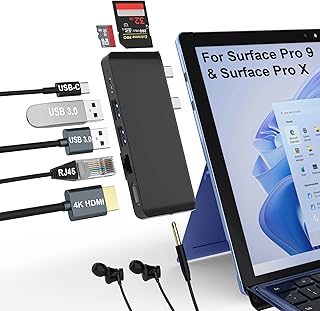 Surface Pro 9 USB C Docking Station with 4K HDMI, USB-C Thunerbolt 4, 100Mbps Ethernet, 3.5mm Audio, 2 USB 3.0, SD&TF Card Slot, Triple Display(Surface+HDMI+USBC) for Surface Pro 9/X