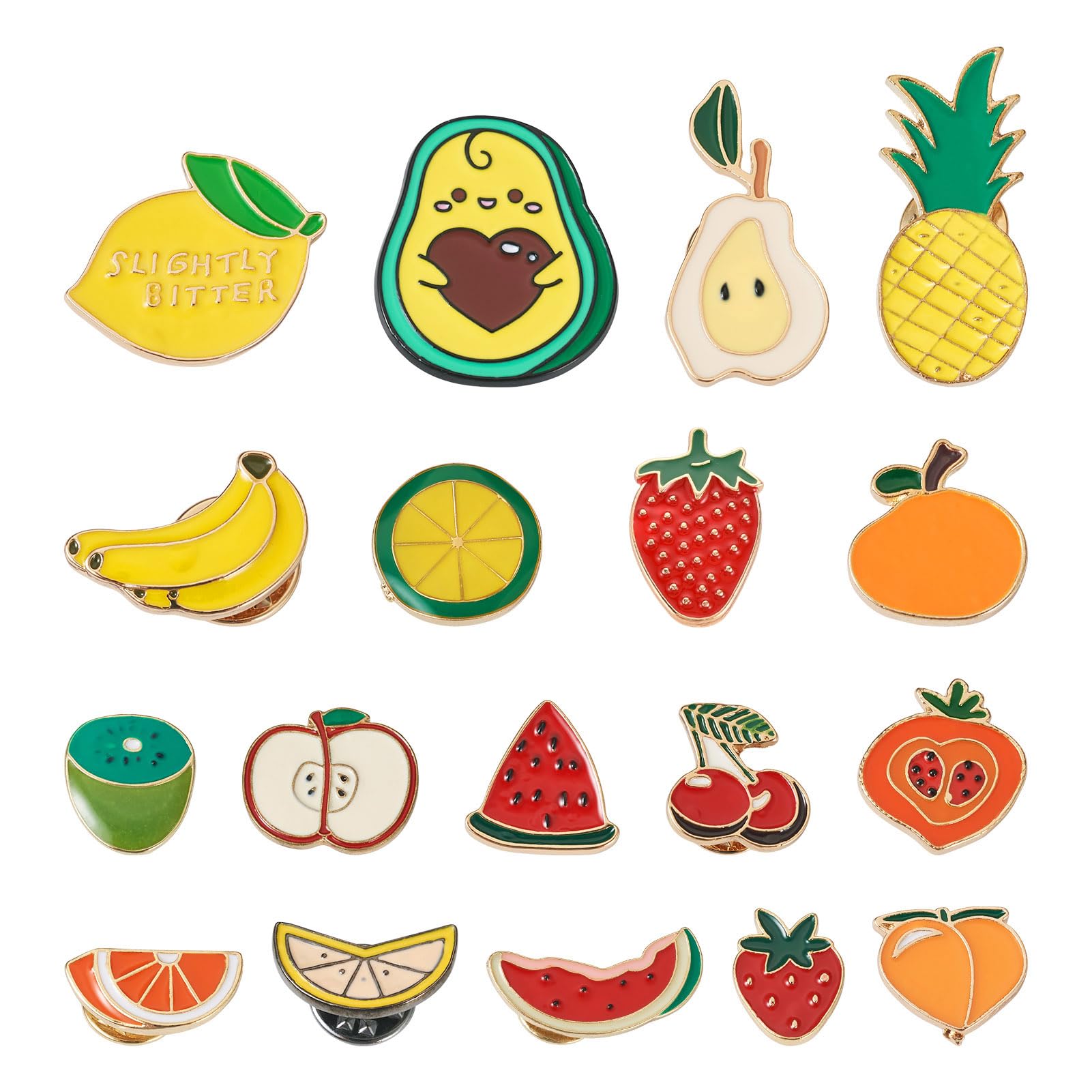 18Pcs Cute Fruit Enamel Pins Strawberry Lemon Banana Orange Watermelon Peach Apple Brooch Pins Assorted Fruits Lapel Badges Aesthetic Badges for Backpack Bags Hats Clothing Ornaments