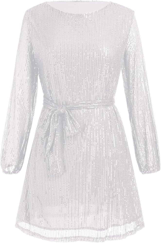 Amazon.com: OMEWEE Women Sequins Crew Neck Long Sleeve Short Formal Dress  Sexy Mesh Cutout High Waist Glitter Cocktail Party Dress with Belt White XL  : Clothing, Shoes & Jewelry