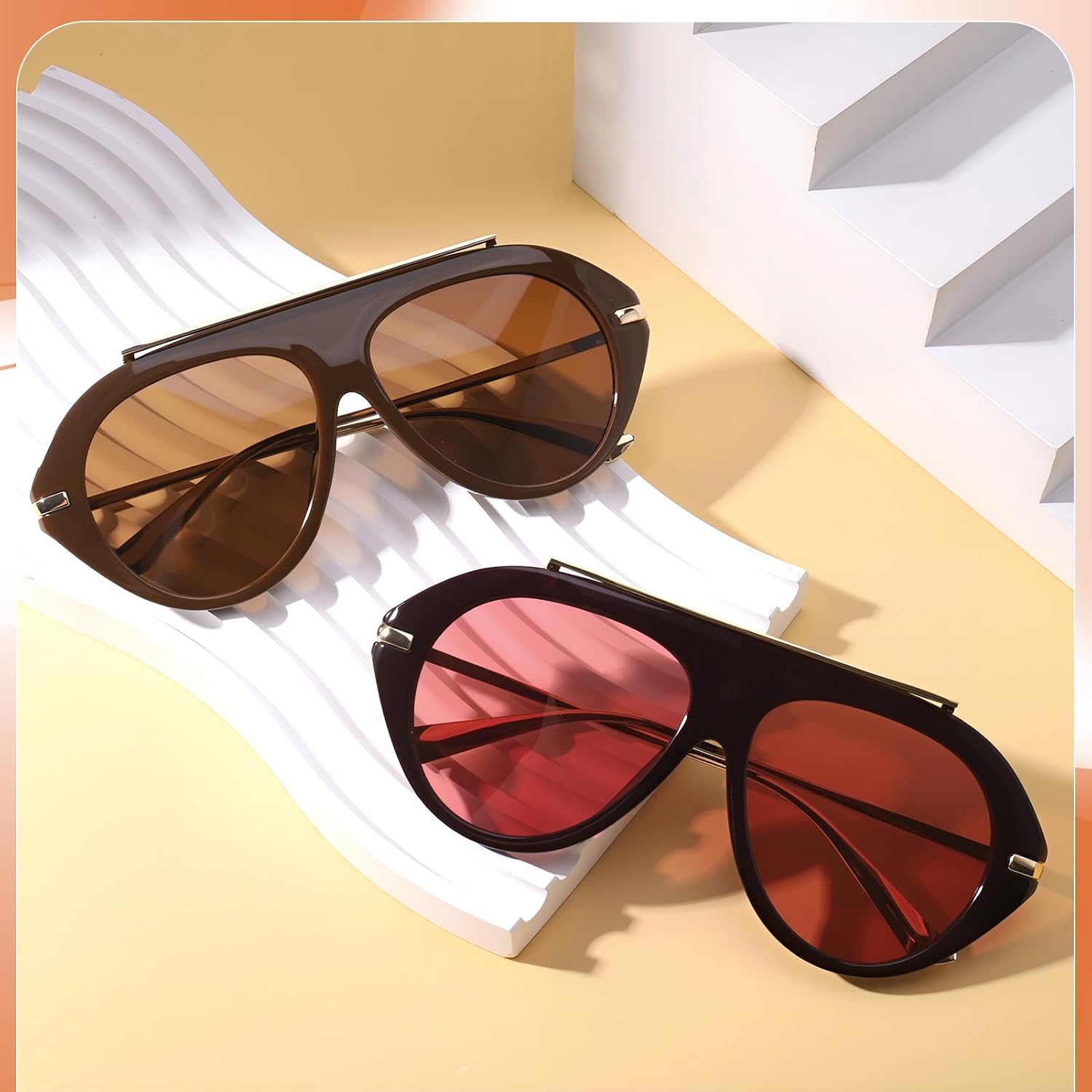 JATEBI Retro Aviator Sunglasses for Women Men Oversized 70s Glasses image 5