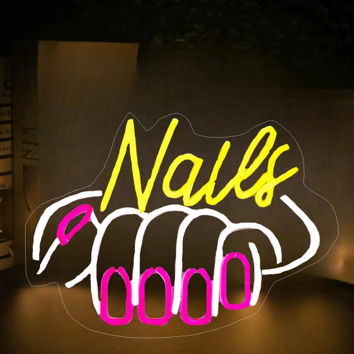 HFHungkeong Nails Neon Sign Neon Light Up Signs for Beauty Room Wall Decor，Nails Salon Neon Sign Dimmable Neon Light for Wall Decor Powered by USB， Yellow+Pink