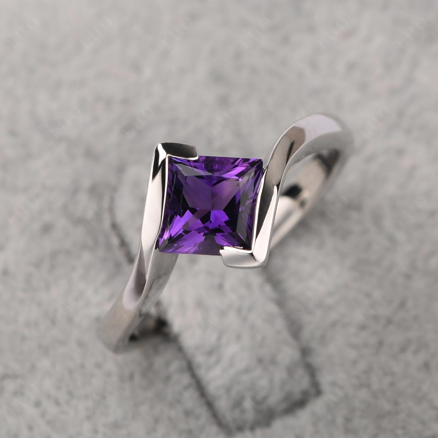 LUO 925 Sterling Silver Princess Cut Square Shape Gemstone Ring for Women,Semi Bezel Set 6x6mm Solitaire Bypass Gemstone Engagement, Anniversary Ring - Image 2