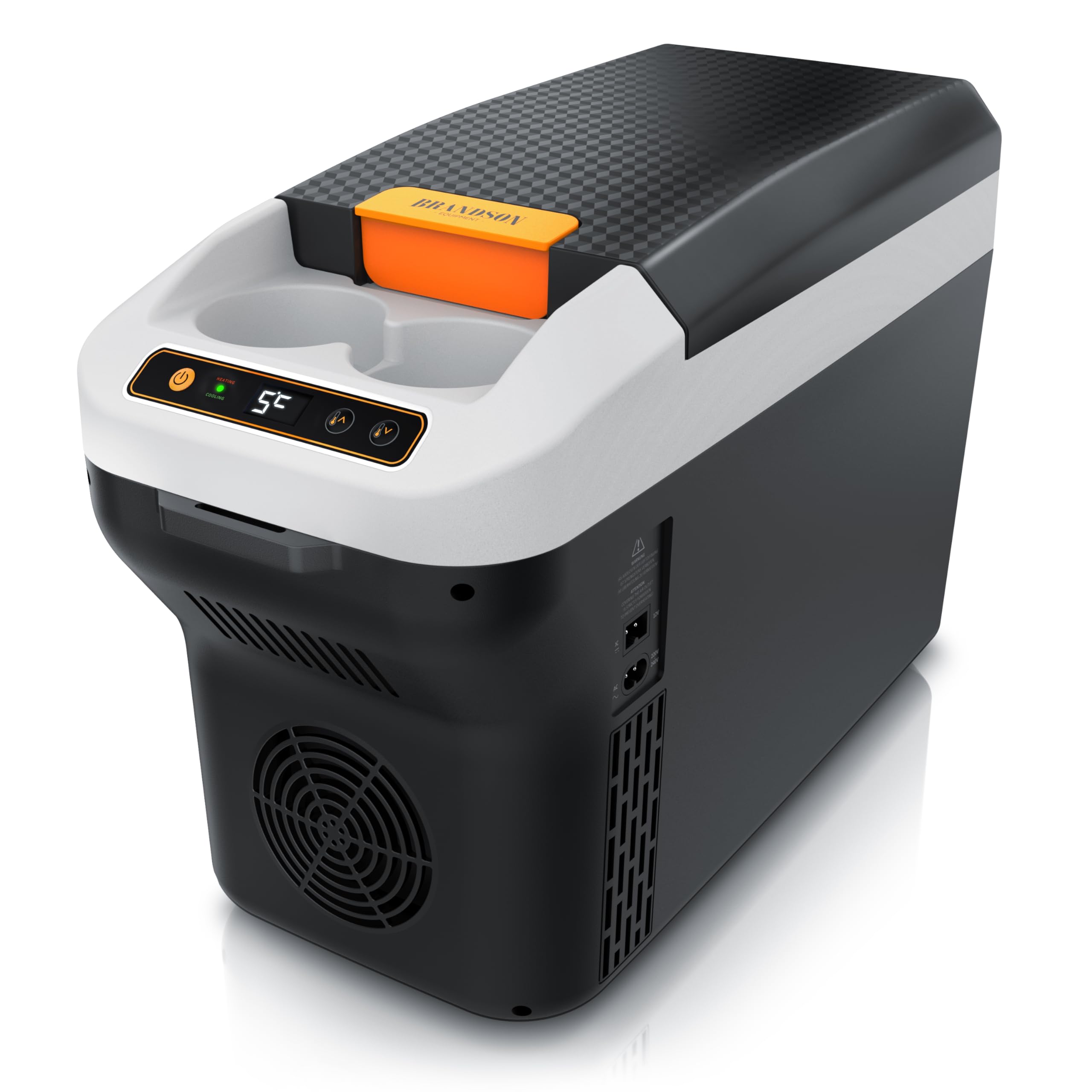 Brandson - Kühlbox elektrisch 10L – 230 V Netzspannung und 12 V KFZ Auto Bordspannung – kühlt und wärmt – Heizen max. 65°C – Herabkühlen ca 20°C unter der Umgebungstemperatur - für die Mittelkonsole