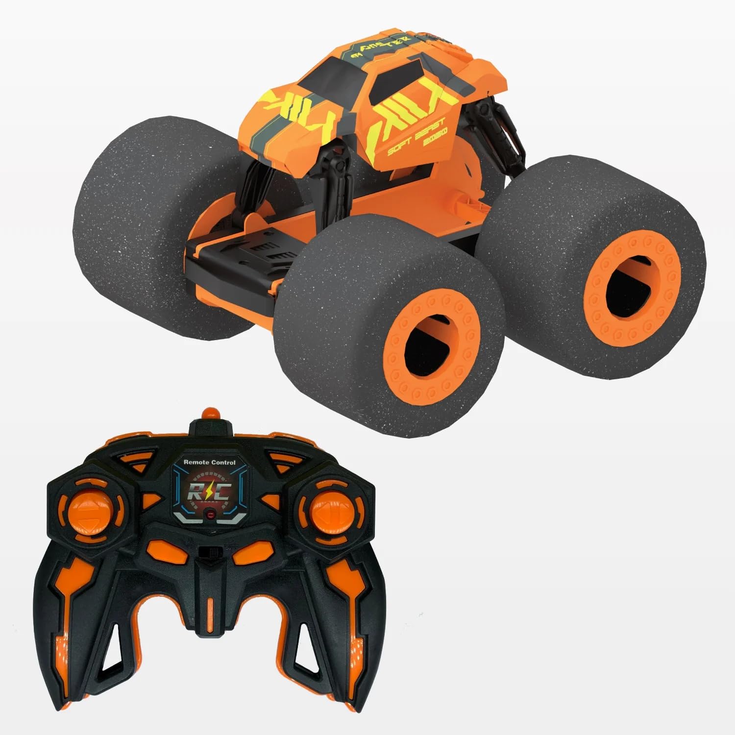 SMALL CLAP® Soft Beast 4 Wheelers Monster Truck | Super Soft Stunt Shot Indoor Remote Control Car with Soft Wheels | Durable Design Damage-Free Fun! Toys for Kids 4+ Years (Orange) (B0D5B1322Z) Amazon Price History, Amazon Price Tracker
