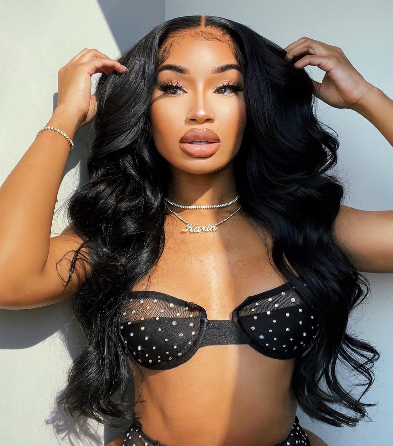 BlackSwern Skunk Strip Wigs, Blonde Skunk Strip Body Wave Lace Front Wigs Pre Plucked, Glueless Lace Wigs for Black Women