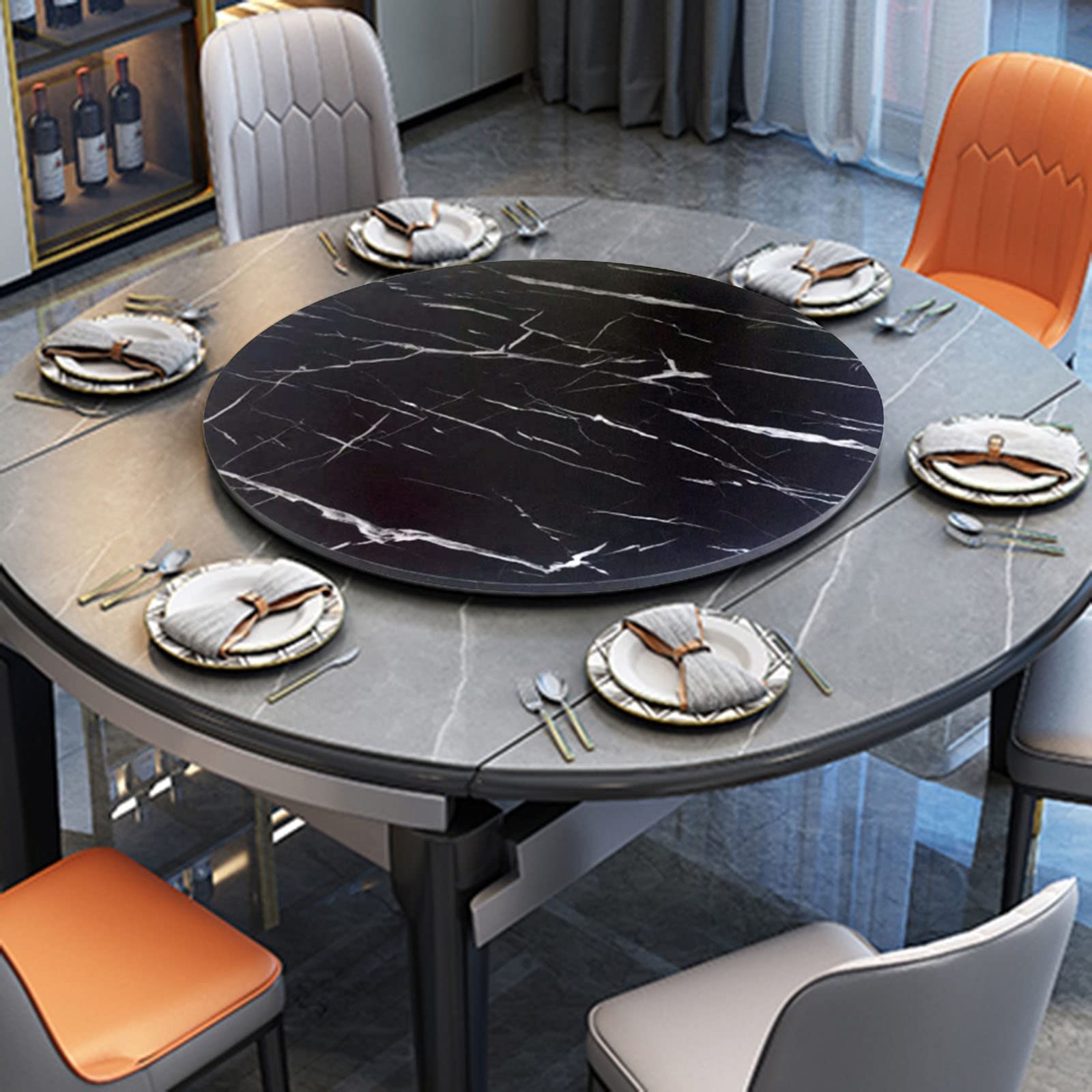 Piatto girevole in legno marrone Piatto da portata girevole a 360° Vassoio girevole grande Lazy Susan Centrotavola da tavolo da pranzo da 32 pollici Vassoio rotante liscio