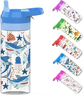 SUPERFA Botellas de agua para niños con rociador, botellas de agua sin BPA con aerosol, botella de agua con spray de 420 ml para la escuela y refrigeración de los niños, color azul